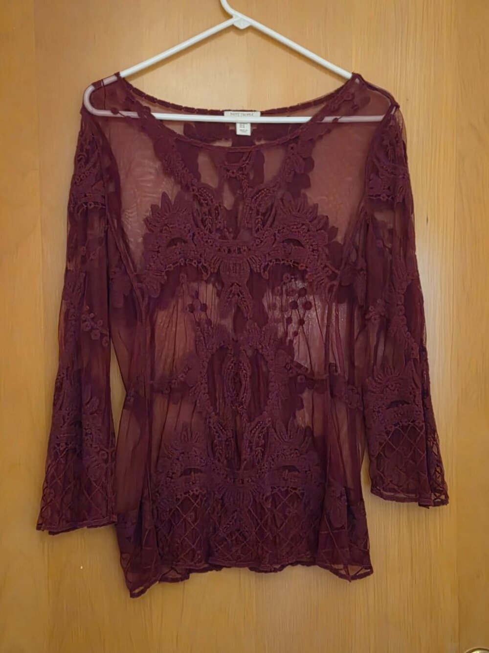 San Tropez West Sheer Lace Mesh Top Size M Burgundy Wine Red Bodycon Fairy Goth